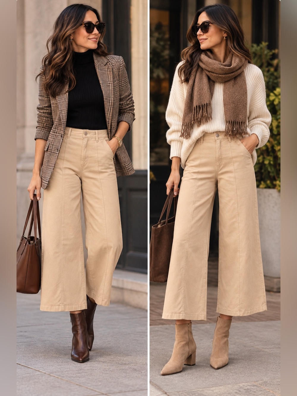 Anthropologie Maeve Delaney Crop Clean-Seamed High-Rise Wide Leg Beige Size 27